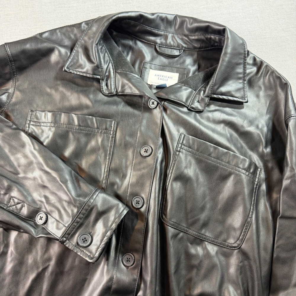 American Eagle Faux Leather Shacket‎ Womens Medium Black Excellent Oversized